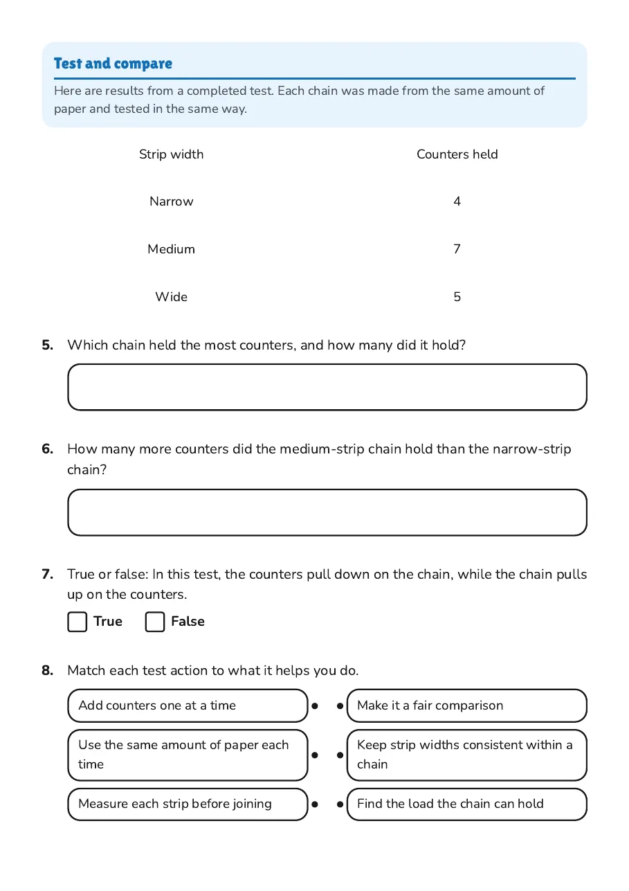 Paper Chain STEM Challenge, page 2 of 3: Test and compare