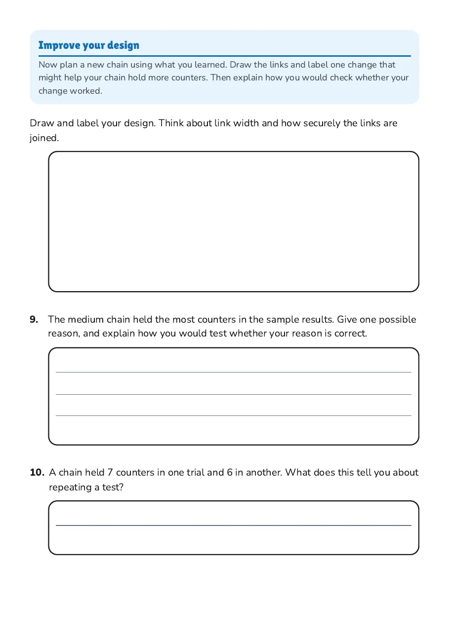 Paper Chain STEM Challenge, page 3 of 3: Improve your design