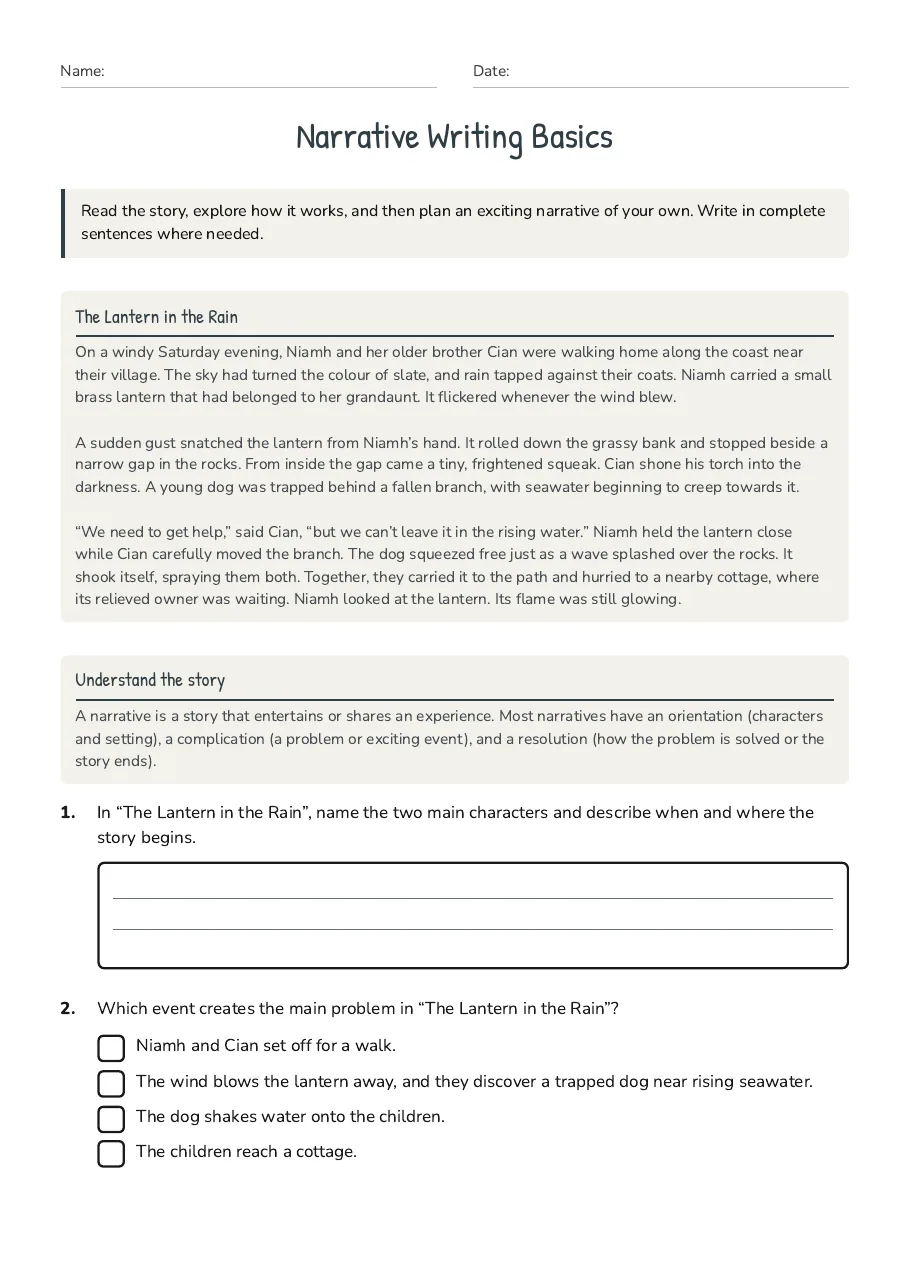 Narrative Writing Basics, page 1 of 3: The Lantern in the Rain, Understand the story