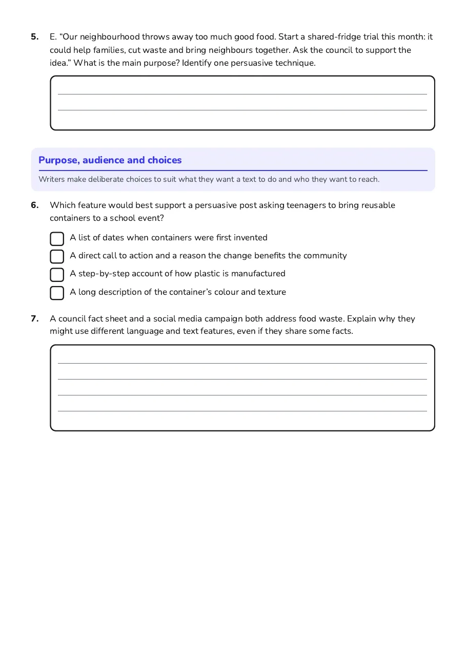 Writing Purposes, page 2 of 3: Purpose, audience and choices