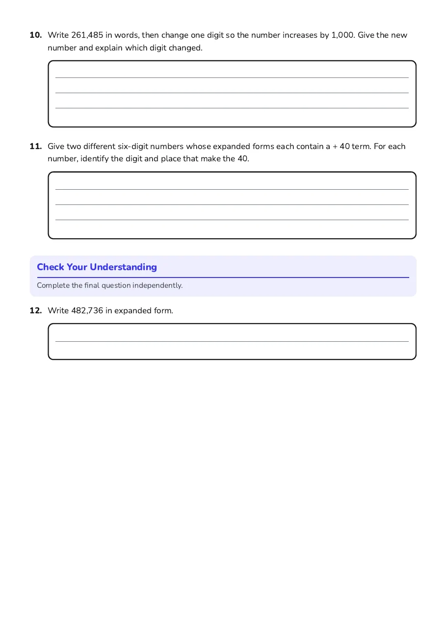 Place Value House, page 3 of 3: Check Your Understanding