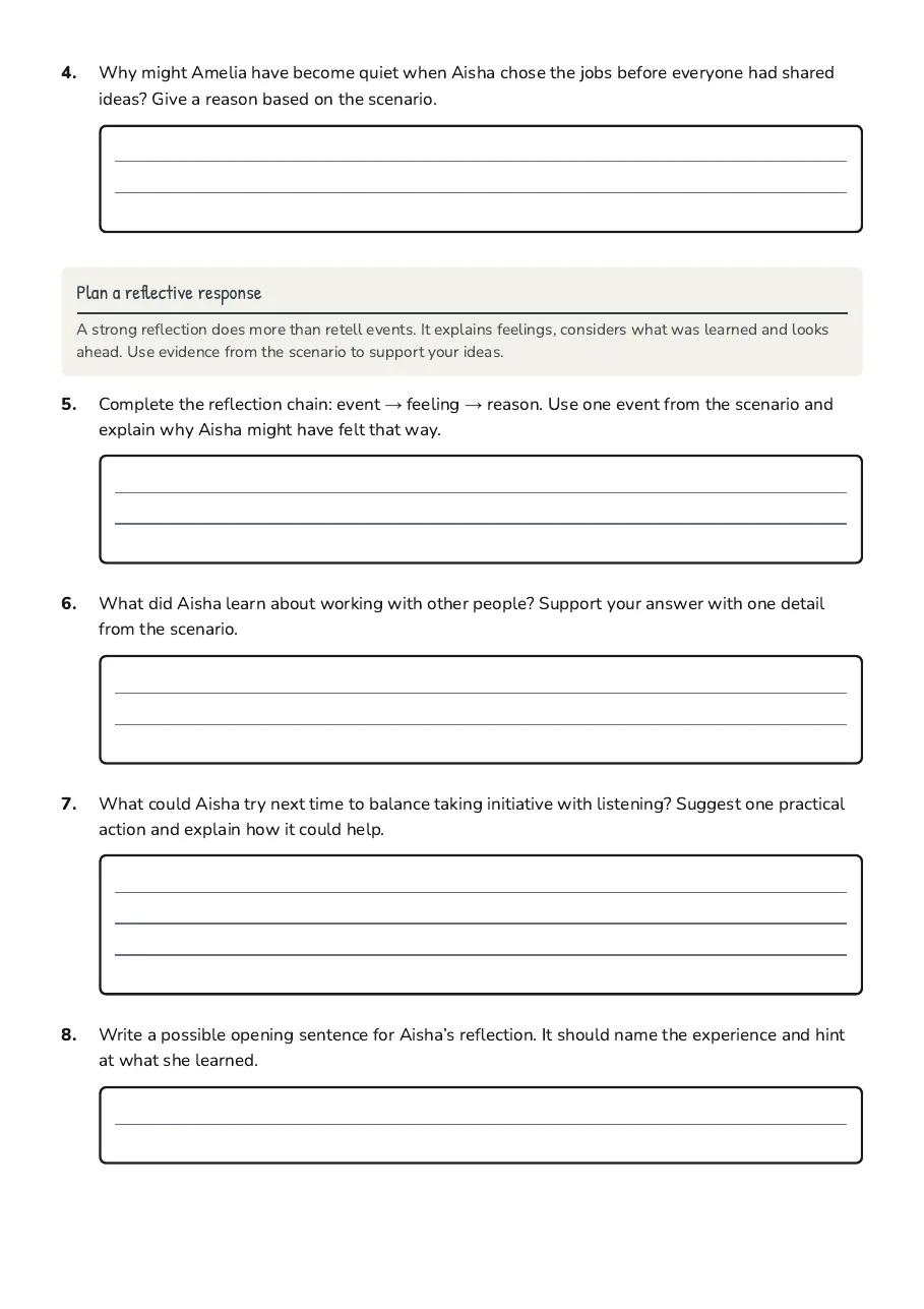 Guided Reflection Questions, page 2 of 3: Plan a reflective response