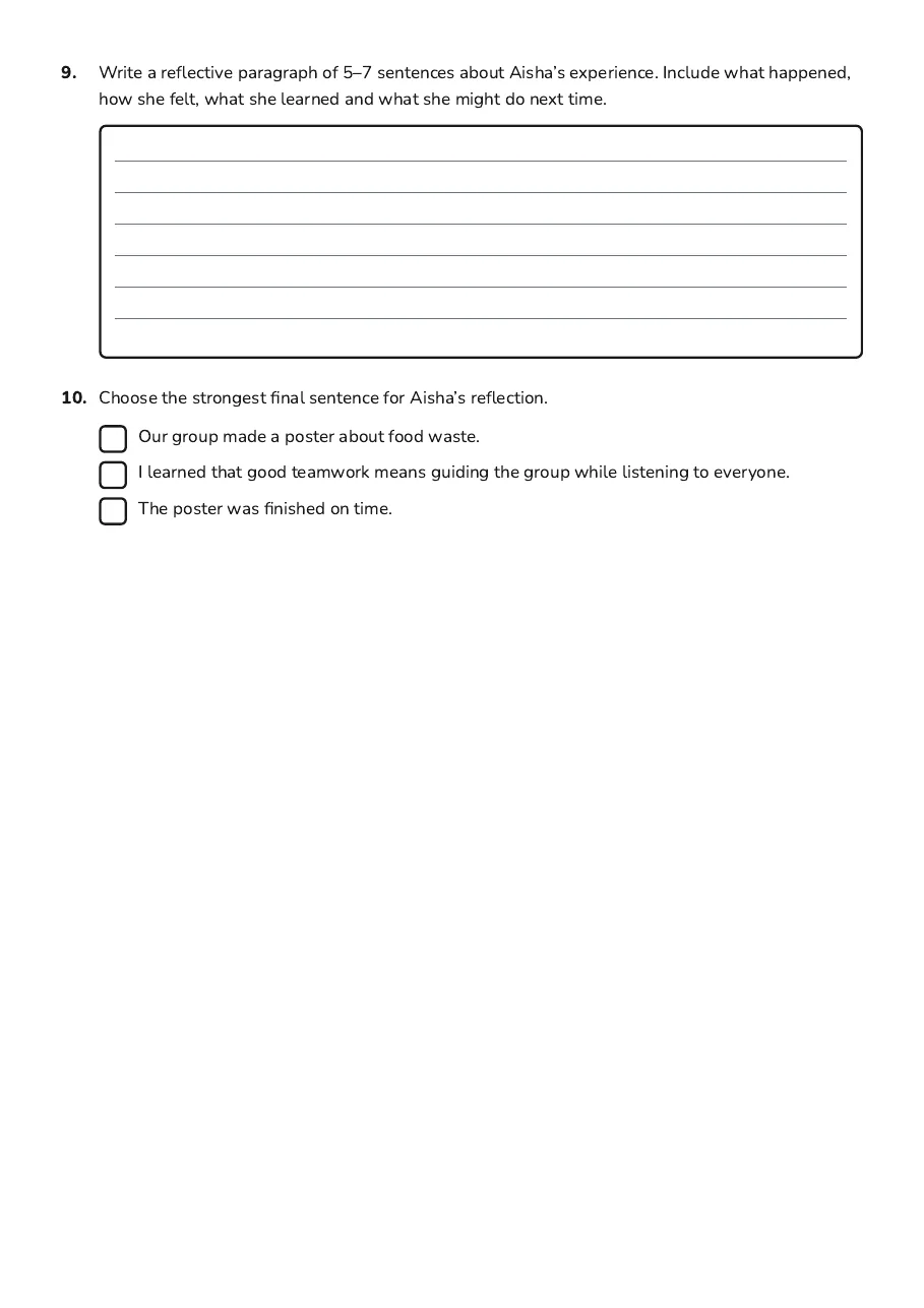 Guided Reflection Questions, page 3 of 3: 9. Write a reflective paragraph of 5–7 sentences about Aisha’s experience. Include what…