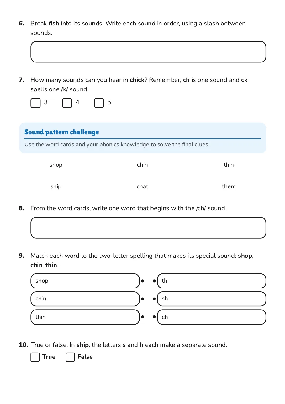 Phonics Fun: Sounds and Letters, page 2 of 2: Sound pattern challenge