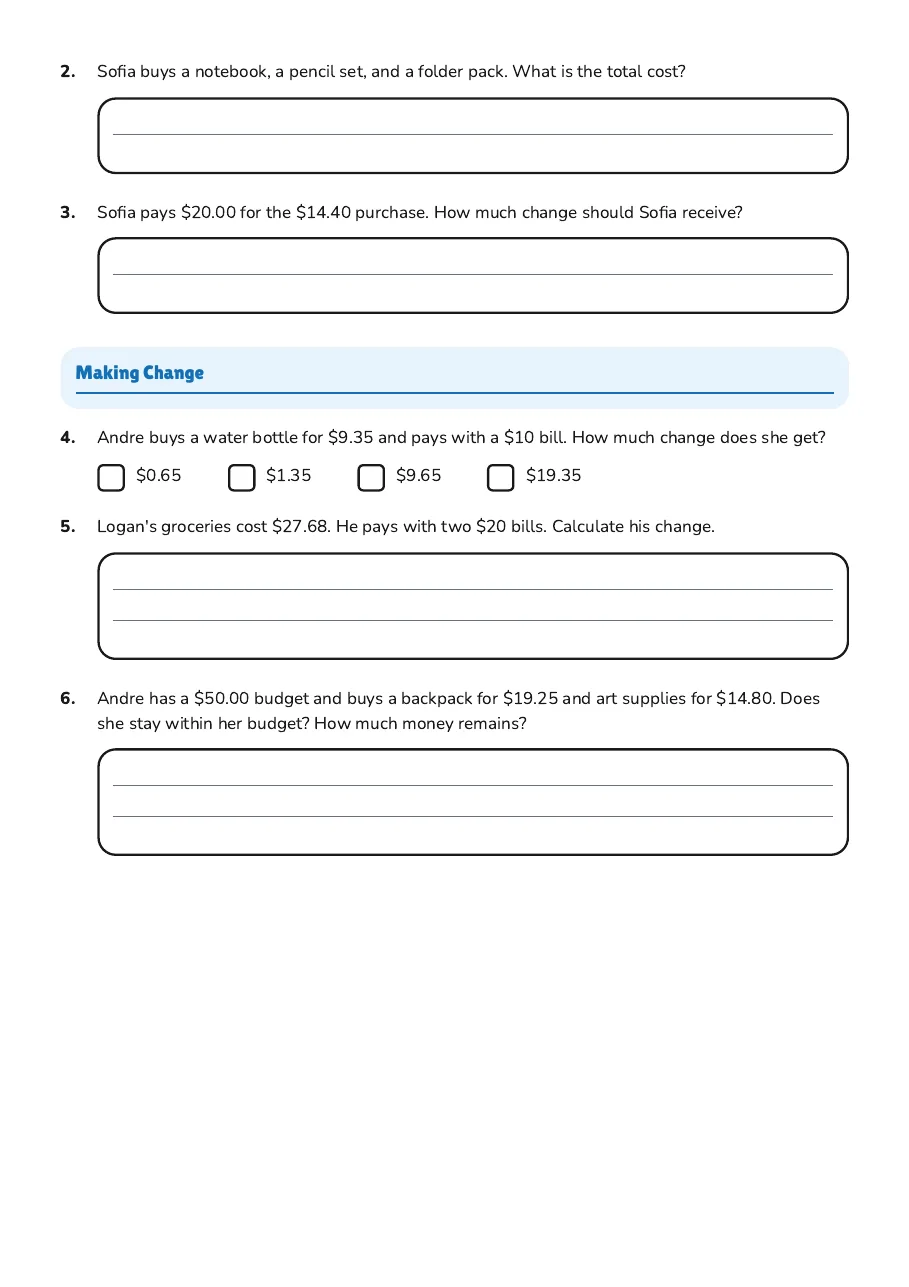 Making Change Worksheet, page 2 of 2: Making Change