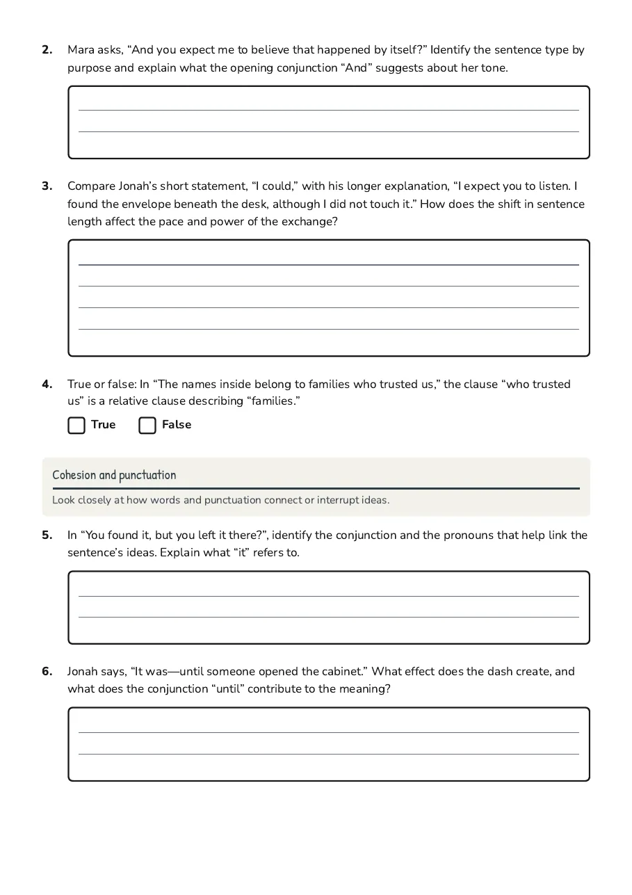 Grammar Analysis Act 2, page 2 of 4: Cohesion and punctuation