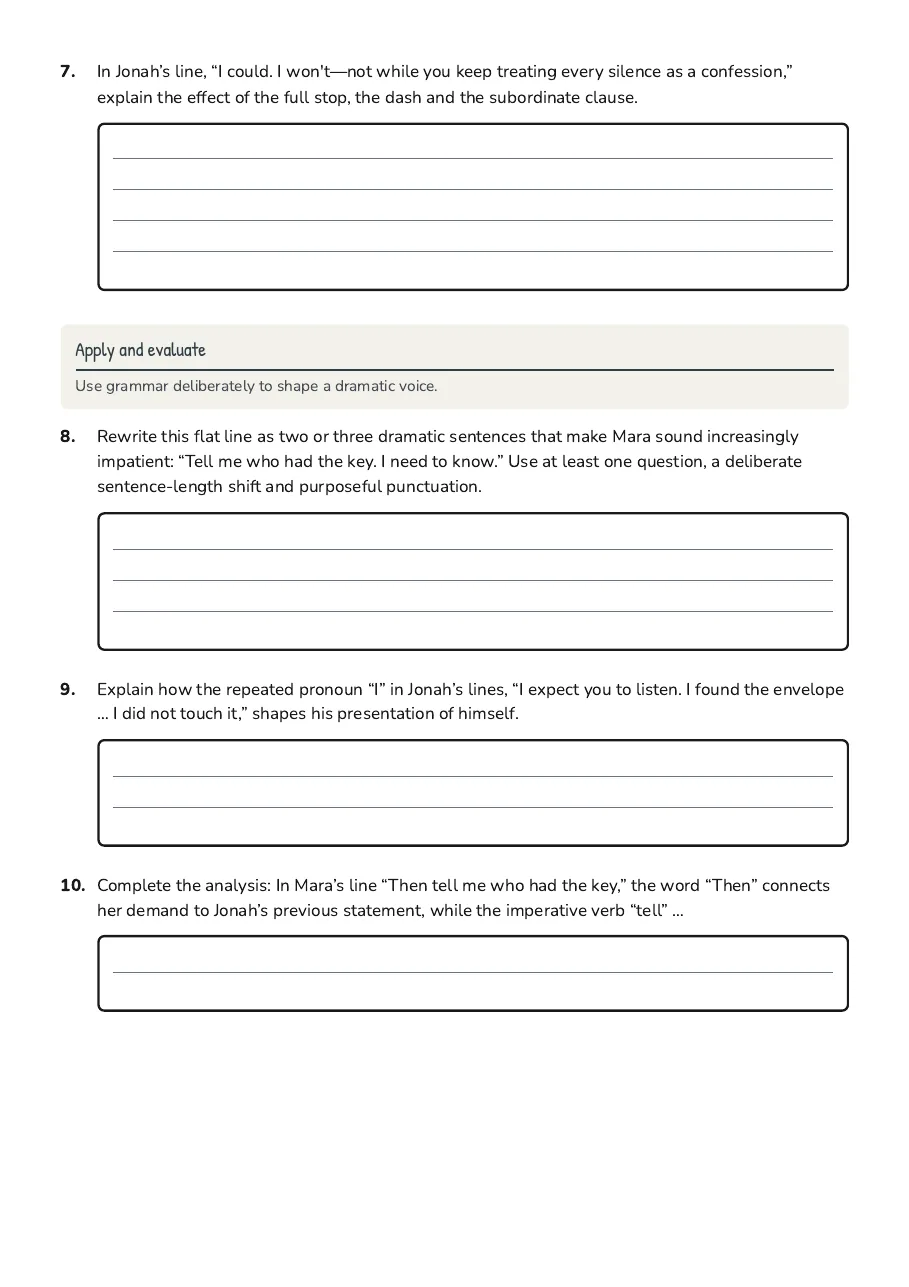 Grammar Analysis Act 2, page 3 of 4: Apply and evaluate