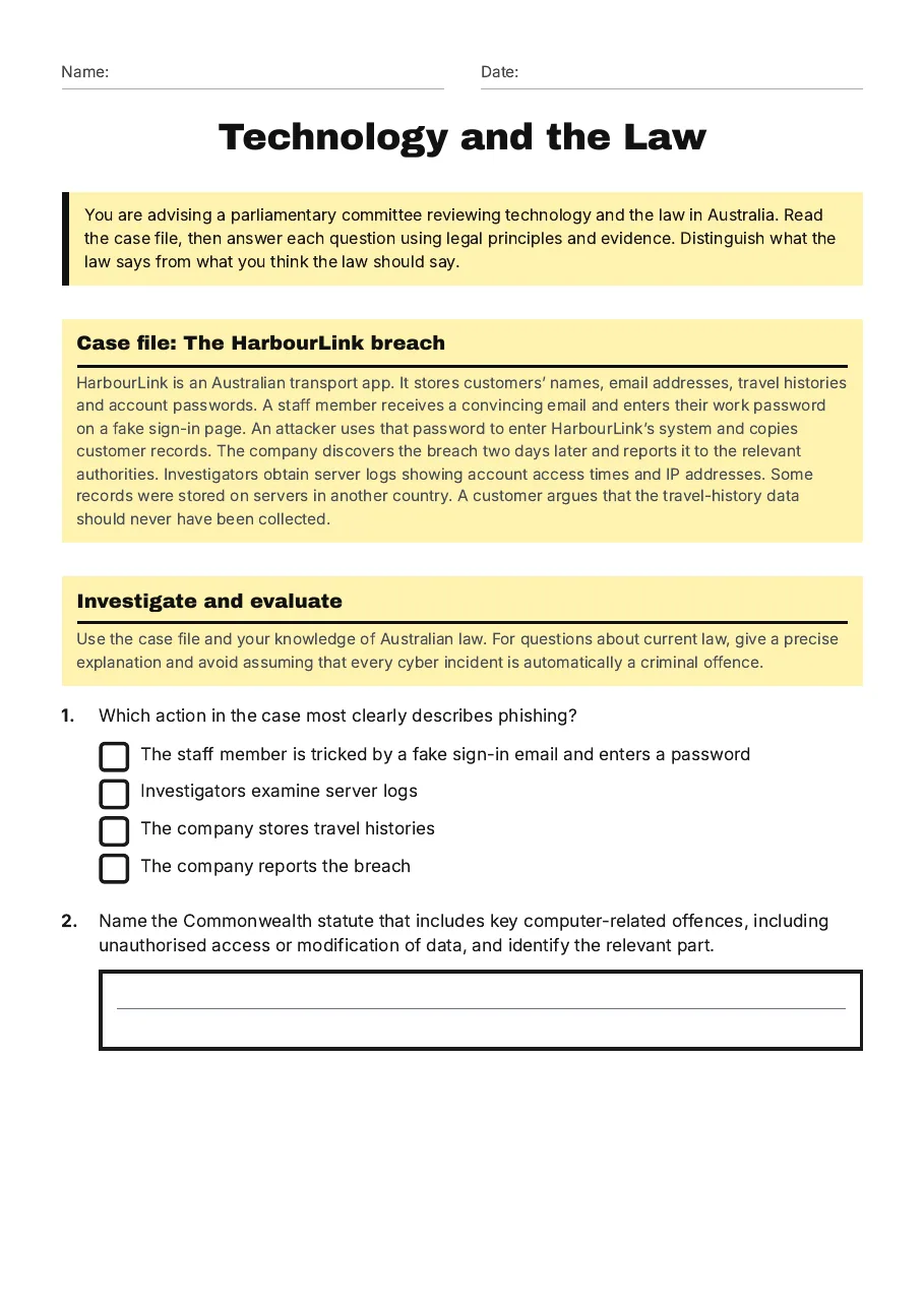 Technology and the Law, page 1 of 3: Case file: The HarbourLink breach, Investigate and evaluate
