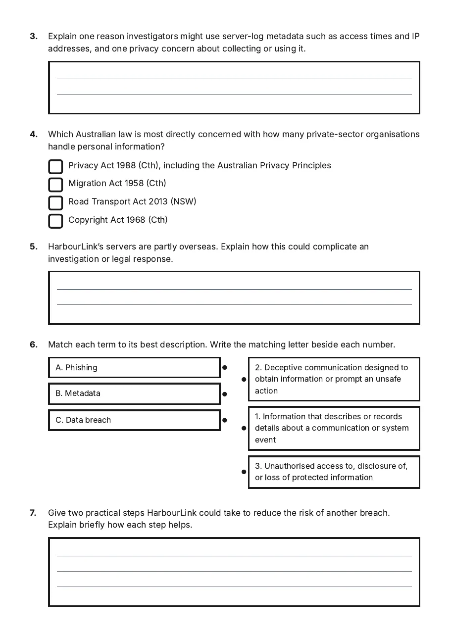 Technology and the Law, page 2 of 3: 3. Explain one reason investigators might use server-log metadata such as access times…