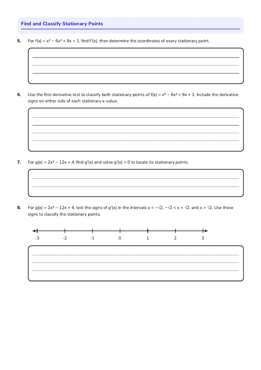 First Derivative Test Classification, page 2 of 3: Find and Classify Stationary Points