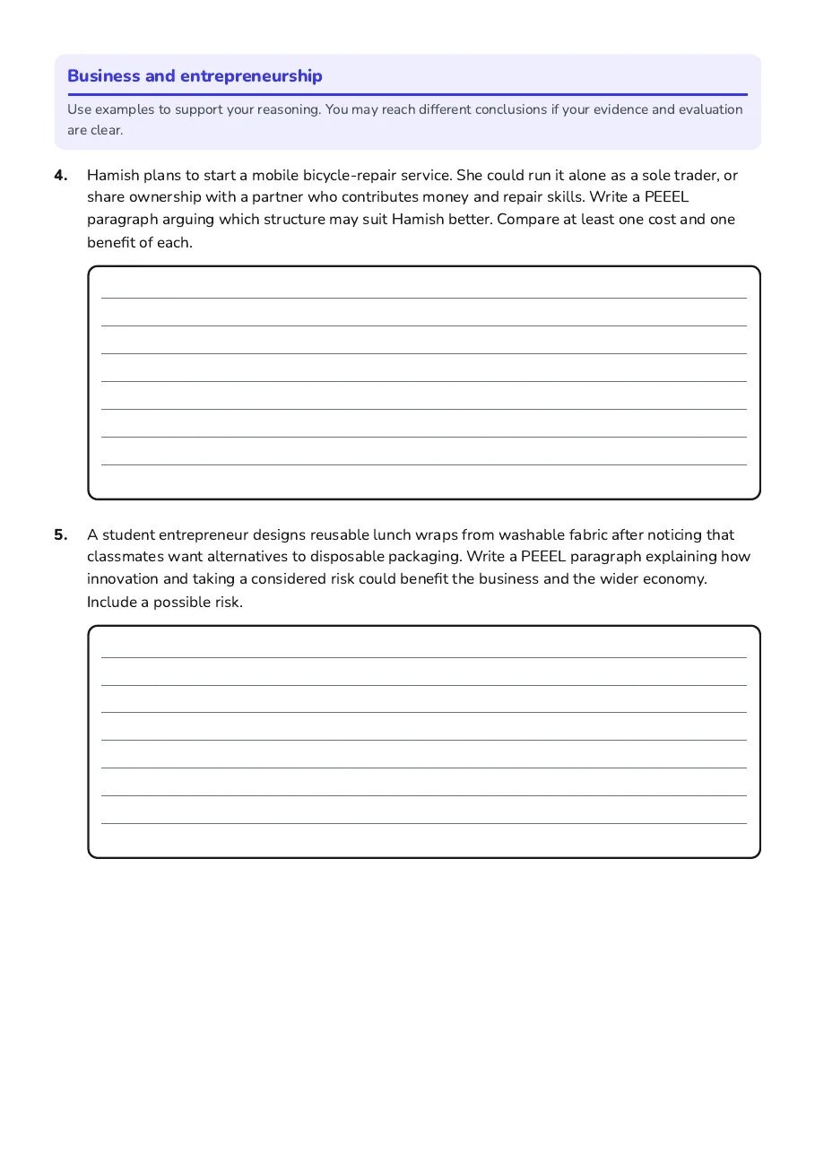 Economics PEEEL Paragraphs, page 3 of 5: Business and entrepreneurship