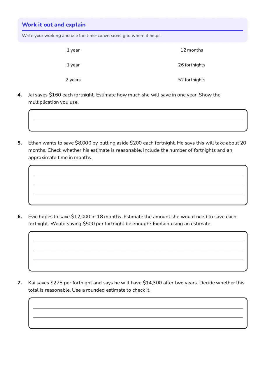 Saving Estimation Reasonableness Assessment, page 2 of 2: Work it out and explain