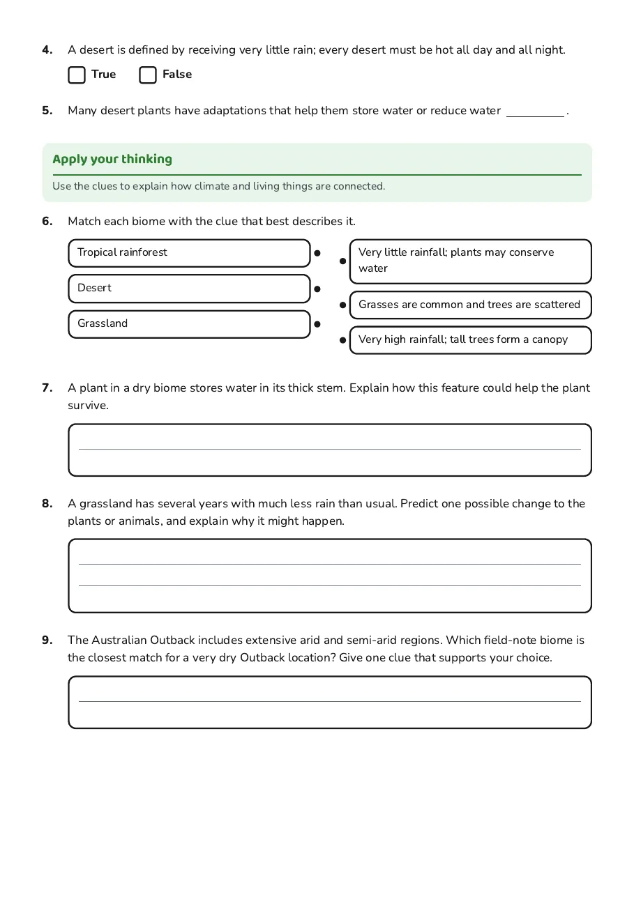 Biomes Exit Ticket Worksheet, page 2 of 3: Apply your thinking