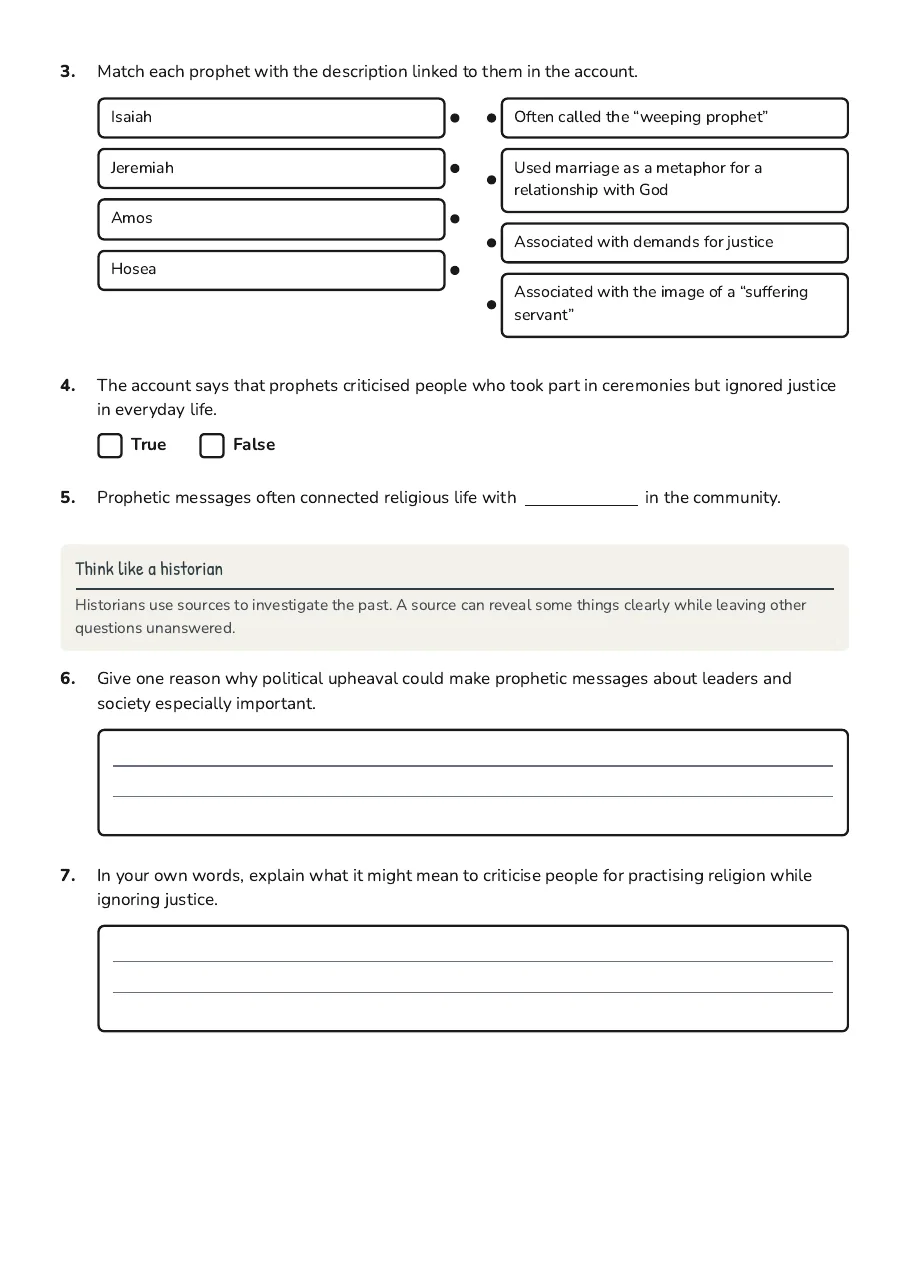 Ancient Prophets Study Worksheet, page 2 of 3: Think like a historian