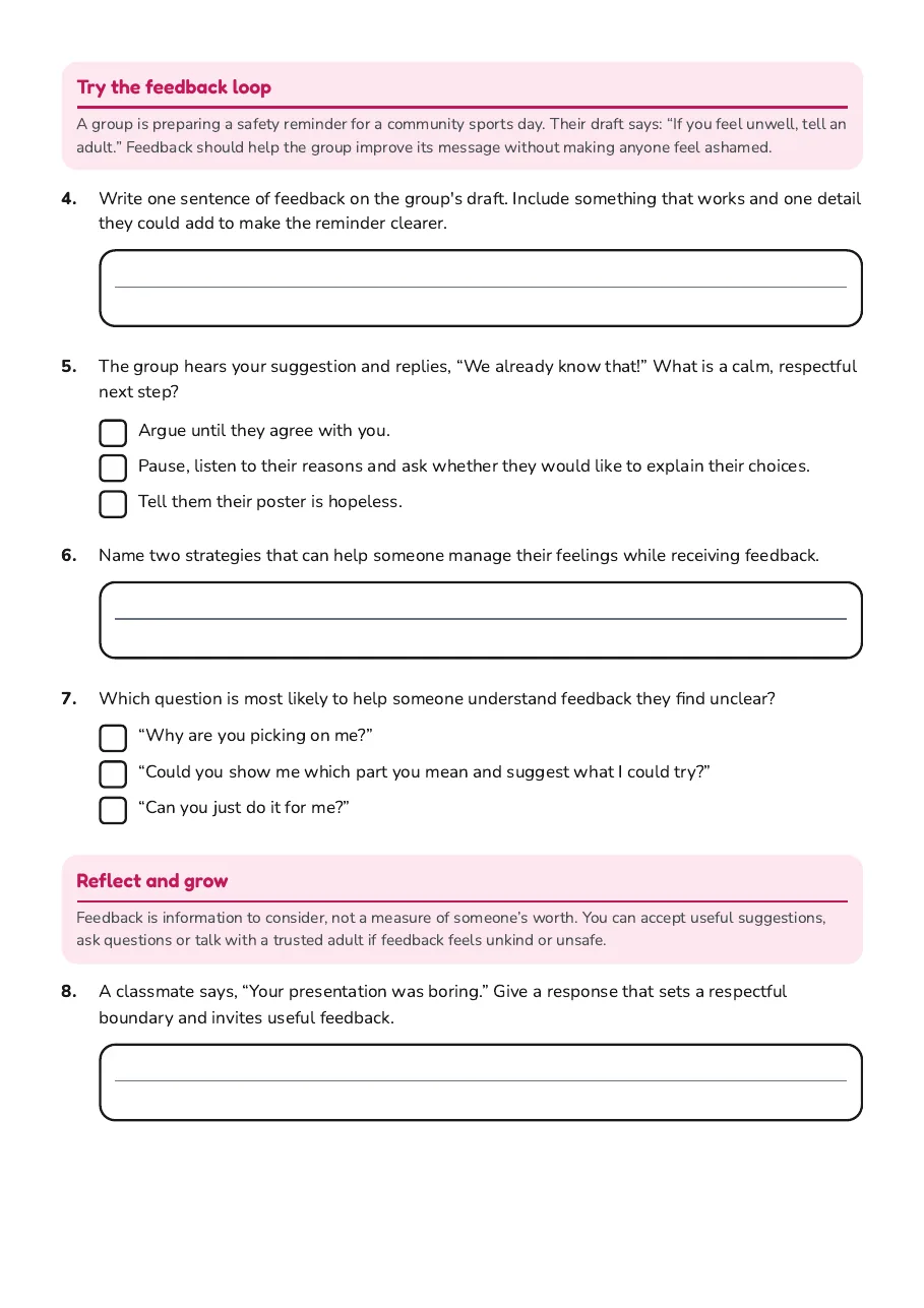 Feedback and Growth, page 2 of 3: Try the feedback loop, Reflect and grow