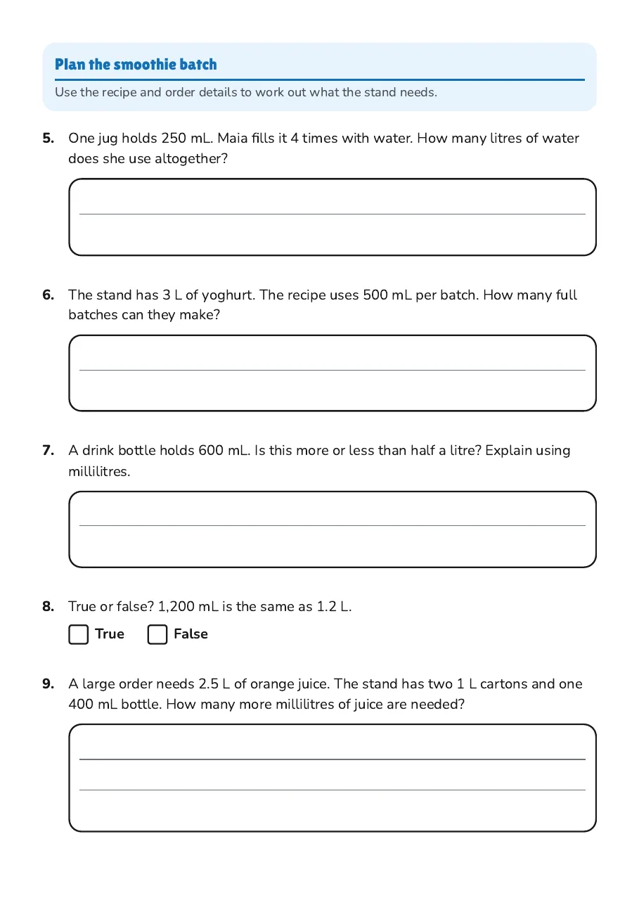 Metric Capacity Conversion, page 2 of 3: Plan the smoothie batch