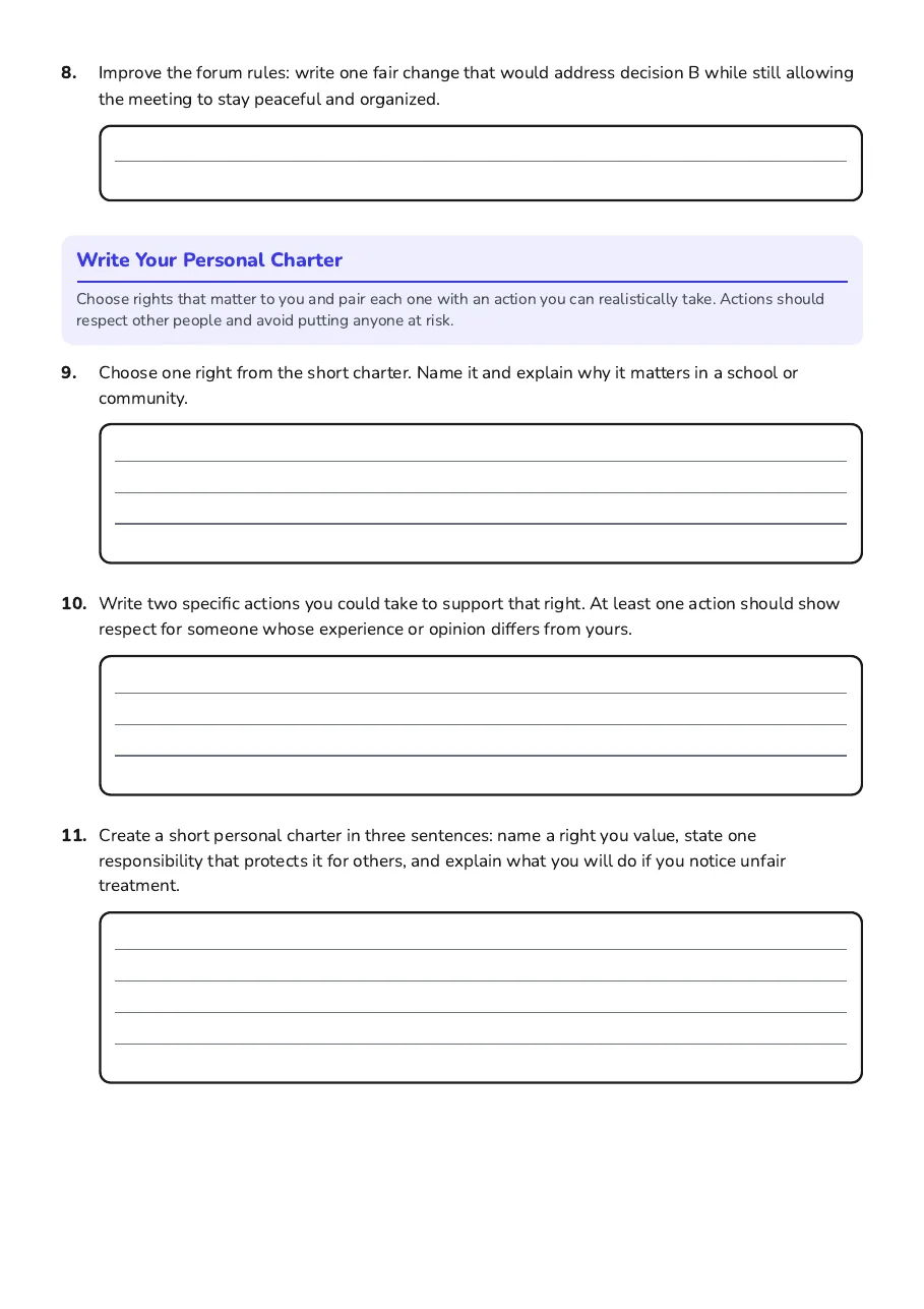 Human Rights Personal Charter, page 3 of 3: Write Your Personal Charter