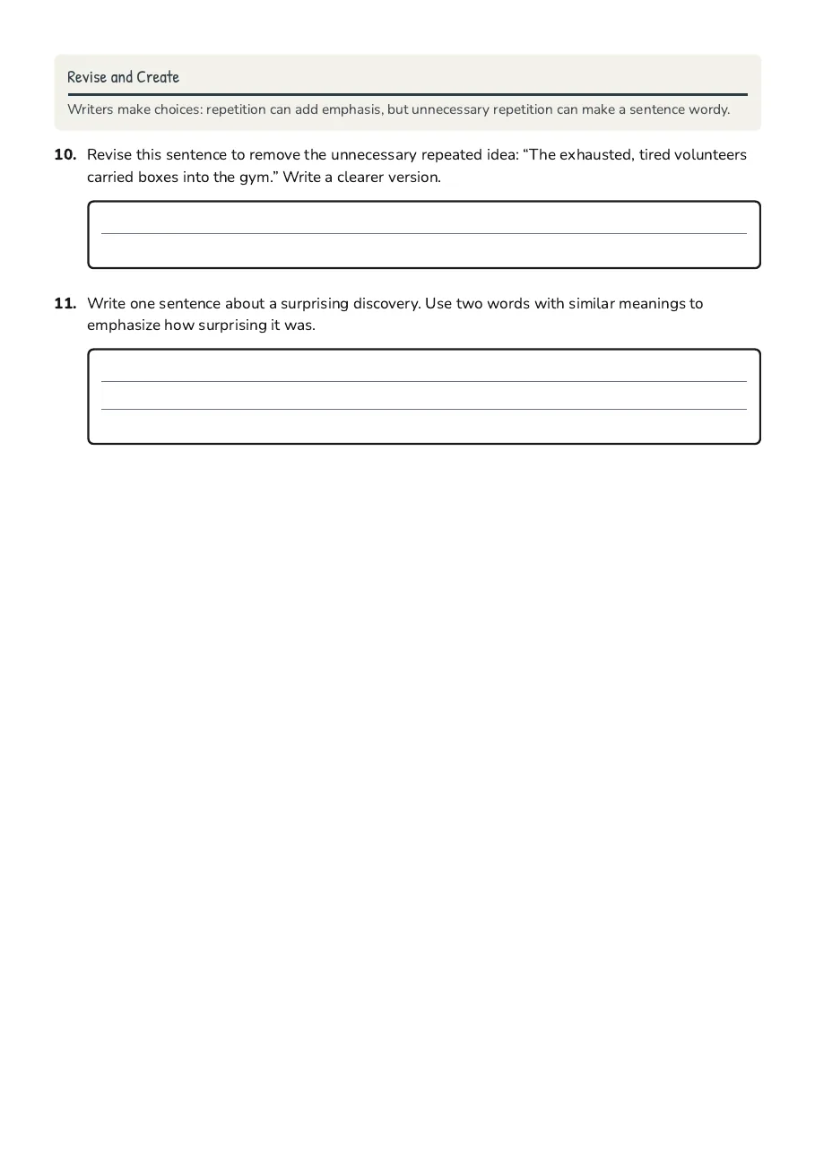 Identifying Repeated Ideas Worksheet, page 3 of 3: Revise and Create