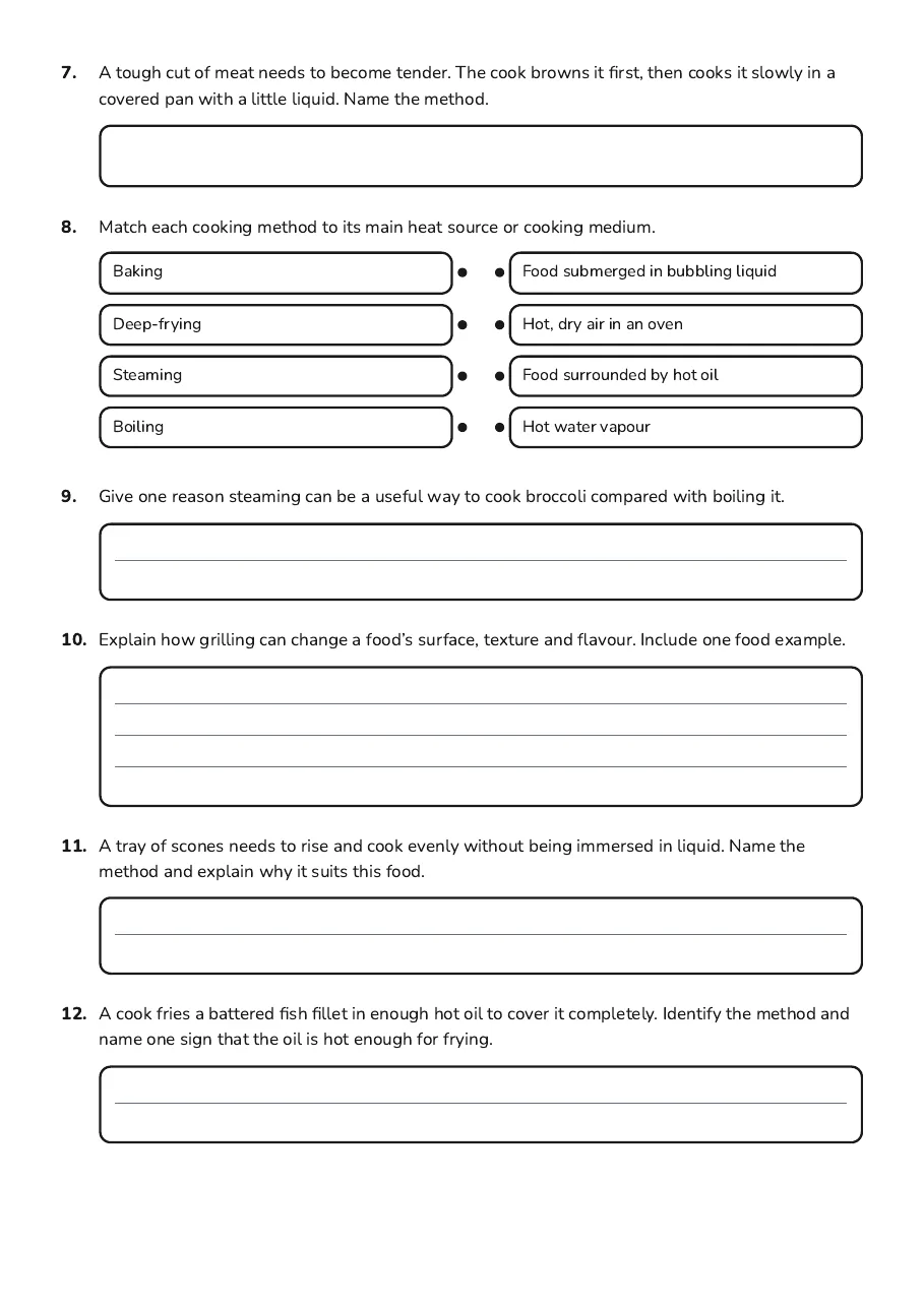 Cooking Methods Flashcards, page 2 of 2: 7. A tough cut of meat needs to become tender. The cook browns it first, then cooks it…