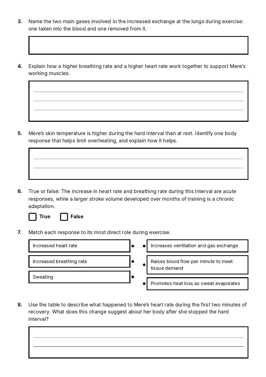 Physiological Exercise Responses, page 2 of 3: 3. Name the two main gases involved in the increased exchange at the lungs during…