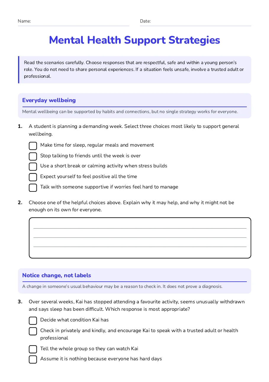 Mental Health Support Strategies, page 1 of 3: Everyday wellbeing, Notice change, not labels
