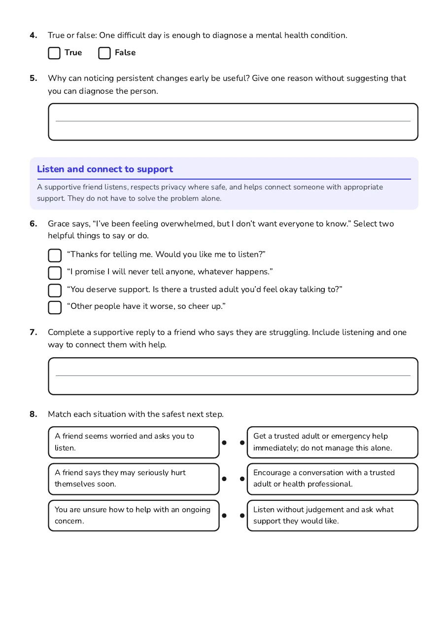 Mental Health Support Strategies, page 2 of 3: Listen and connect to support