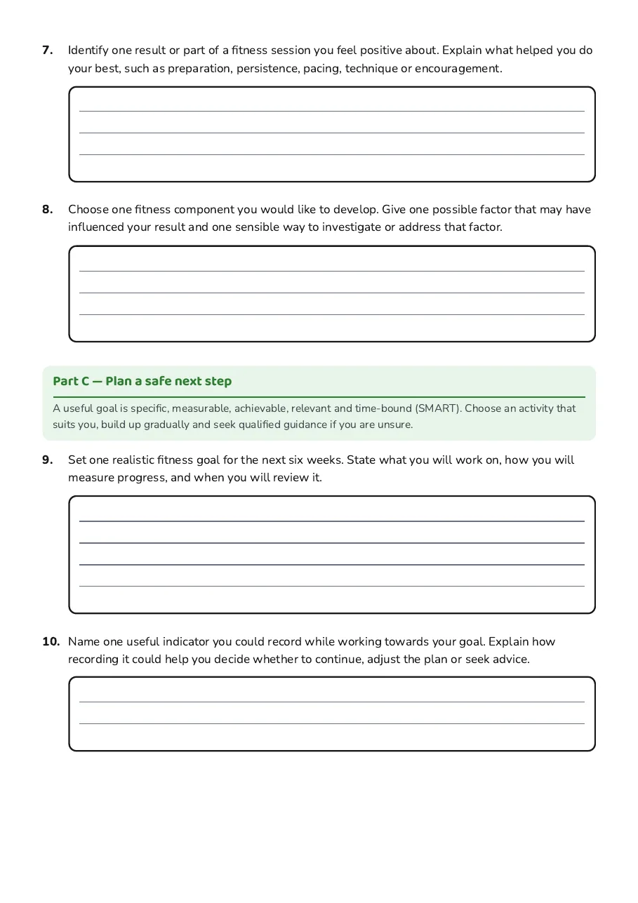 SMART fitness goal-setting and a plan for monitoring progress safely.