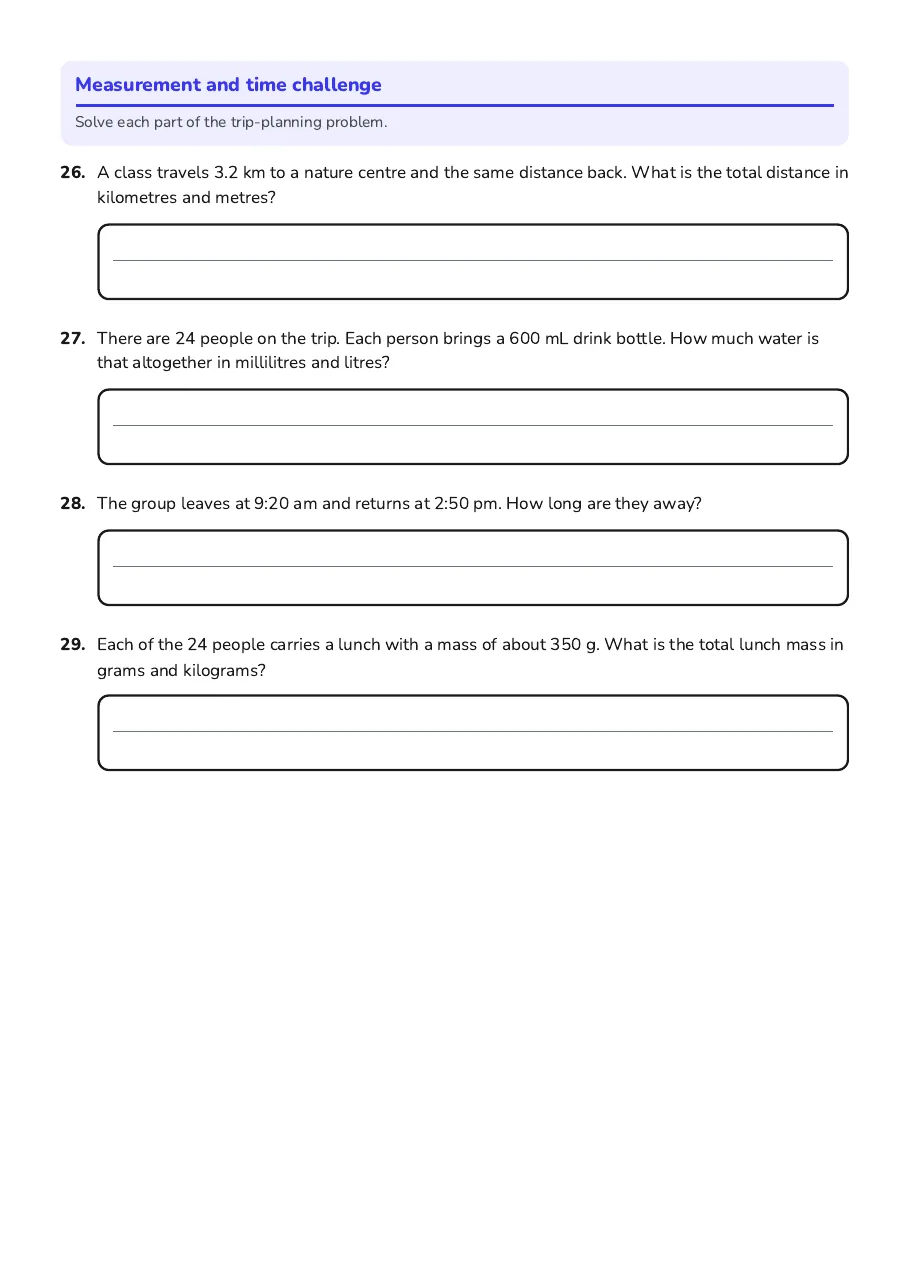 Measurement Conversions and Time, page 5 of 5: Measurement and time challenge