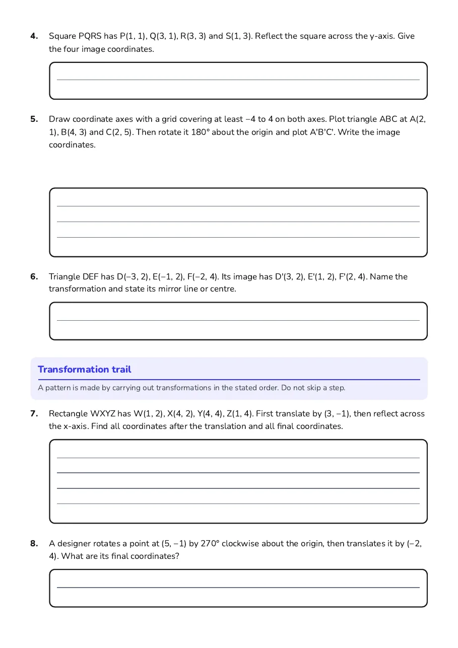 Shape Transformations Worksheet, page 2 of 3: Transformation trail