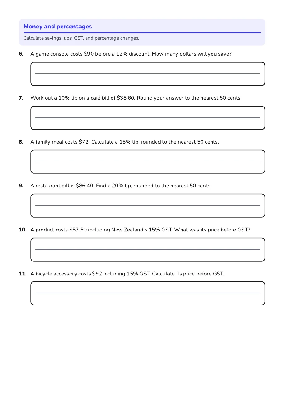 Percentage Money Games Worksheet, page 2 of 3: Money and percentages