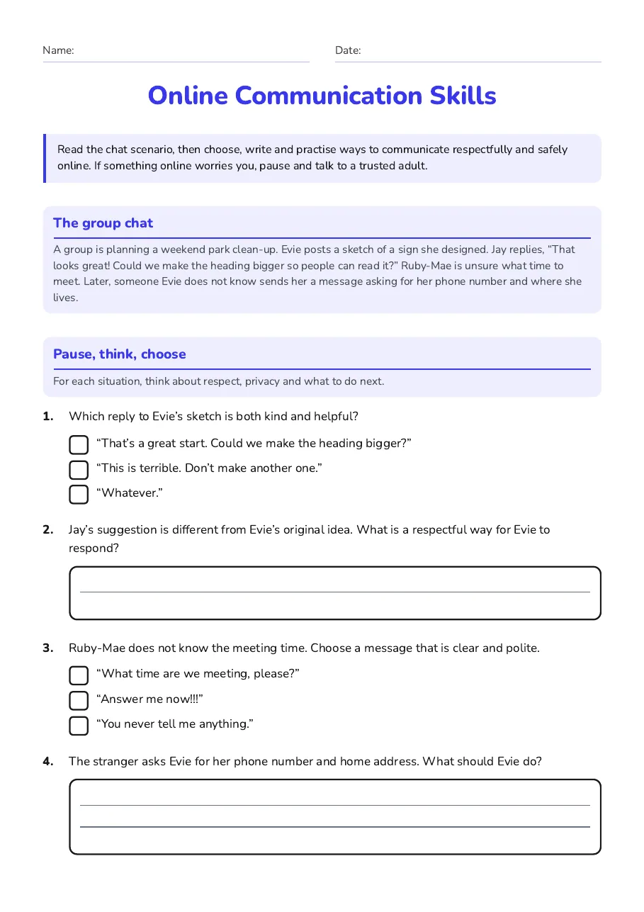 Online Communication Skills, page 1 of 3: The group chat, Pause, think, choose