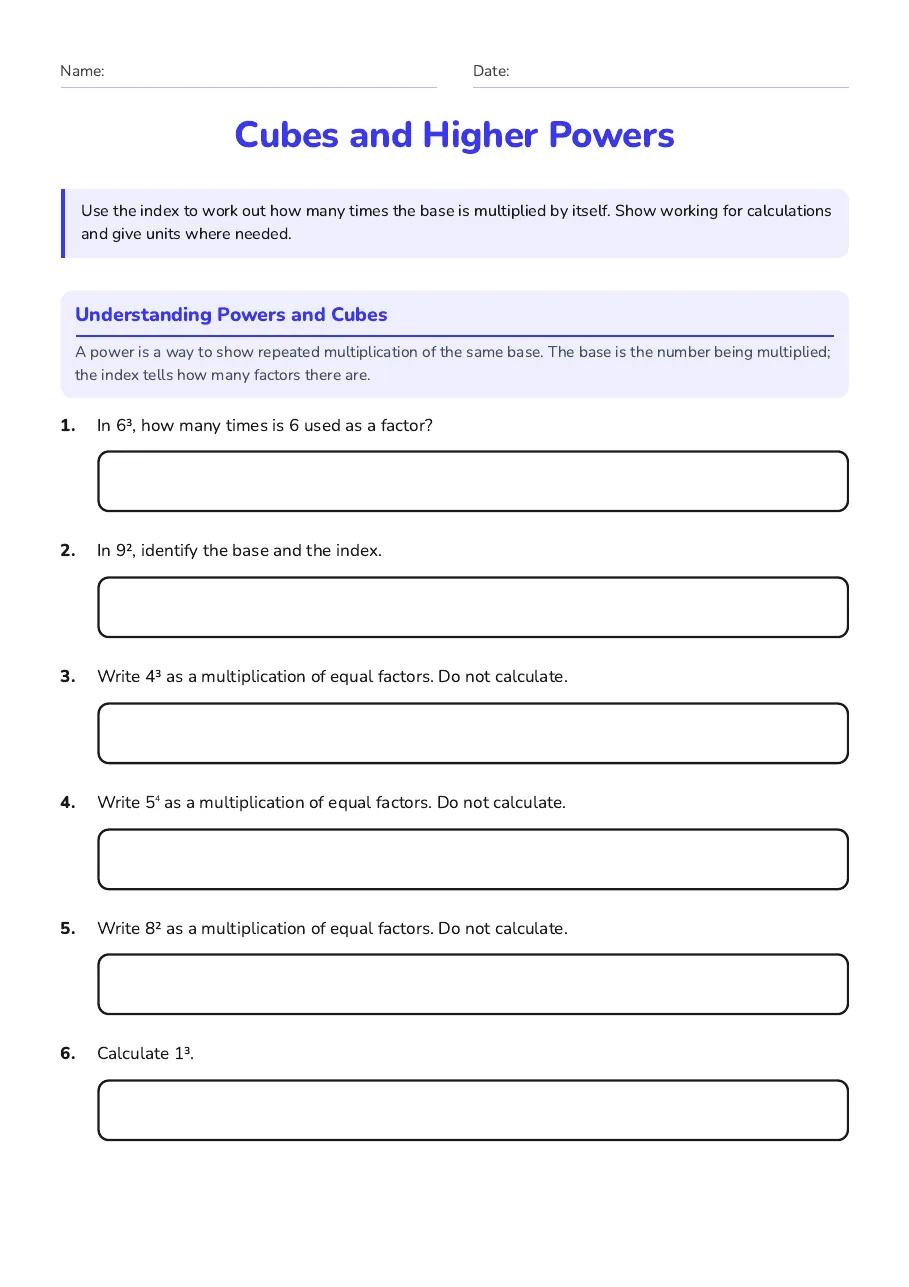 Cubes and Higher Powers, page 1 of 4: Understanding Powers and Cubes