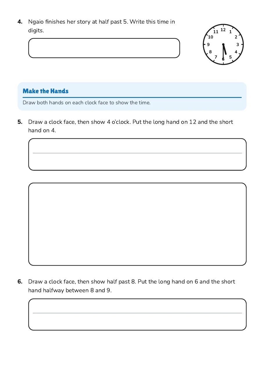 Clock Time Practice, page 2 of 4: Make the Hands
