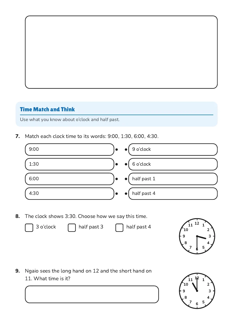 Clock Time Practice, page 3 of 4: Time Match and Think