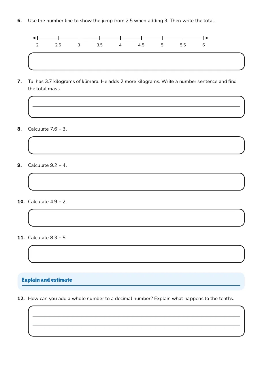 Adding Decimals to Wholes, page 2 of 3: Explain and estimate