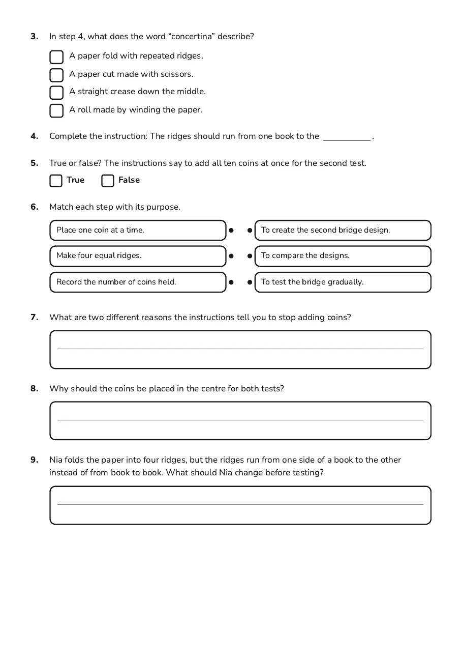 Following Written Instructions, page 2 of 3: 3. In step 4, what does the word “concertina” describe?