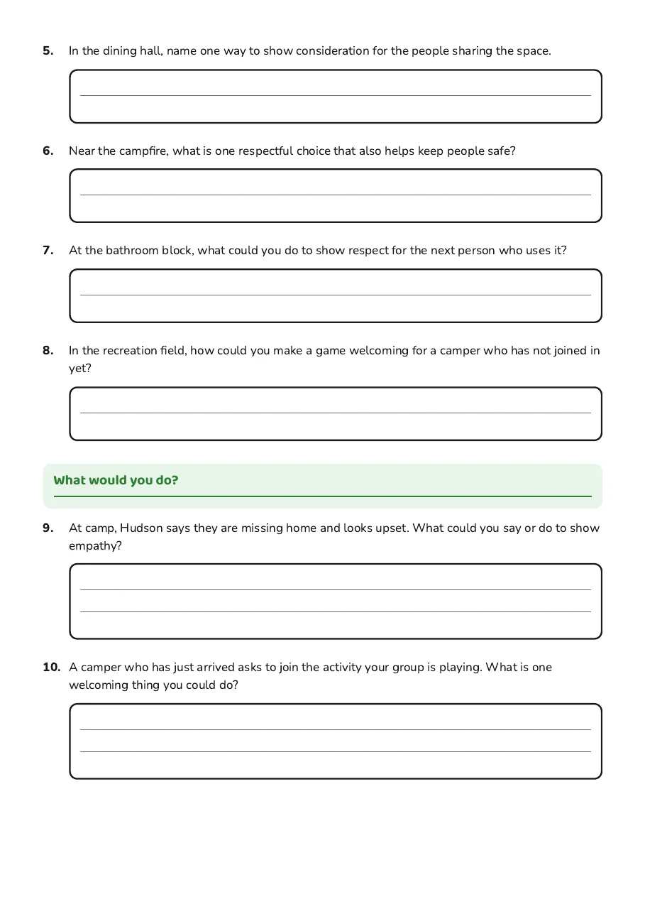 Camp Respect Map Activity, page 2 of 3: What would you do?