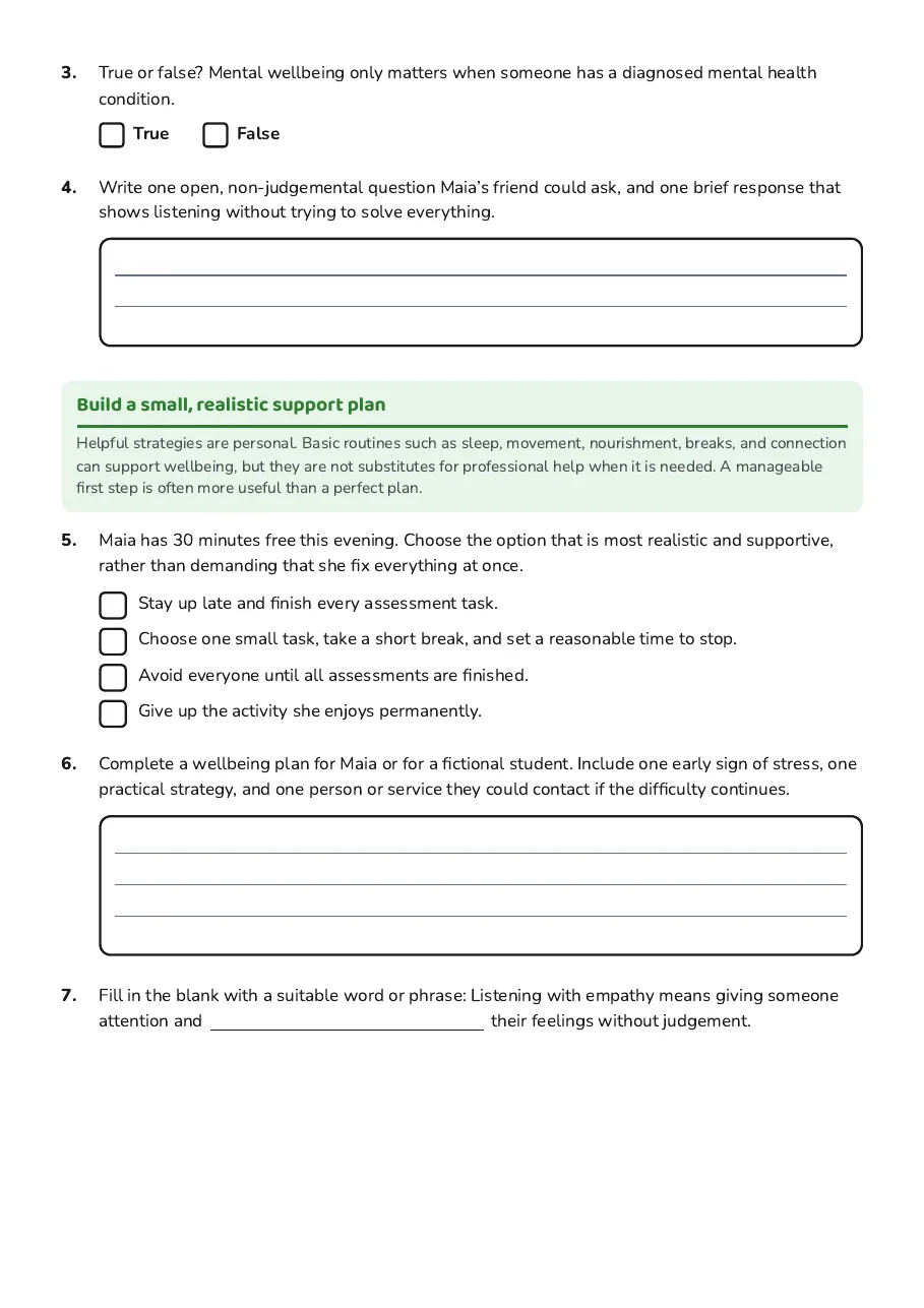 Mental Health Wellbeing Journal, page 2 of 3: Build a small, realistic support plan