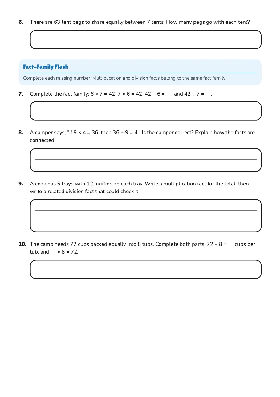 Multiplication Division Fact Fluency, page 2 of 2: Fact-Family Flash