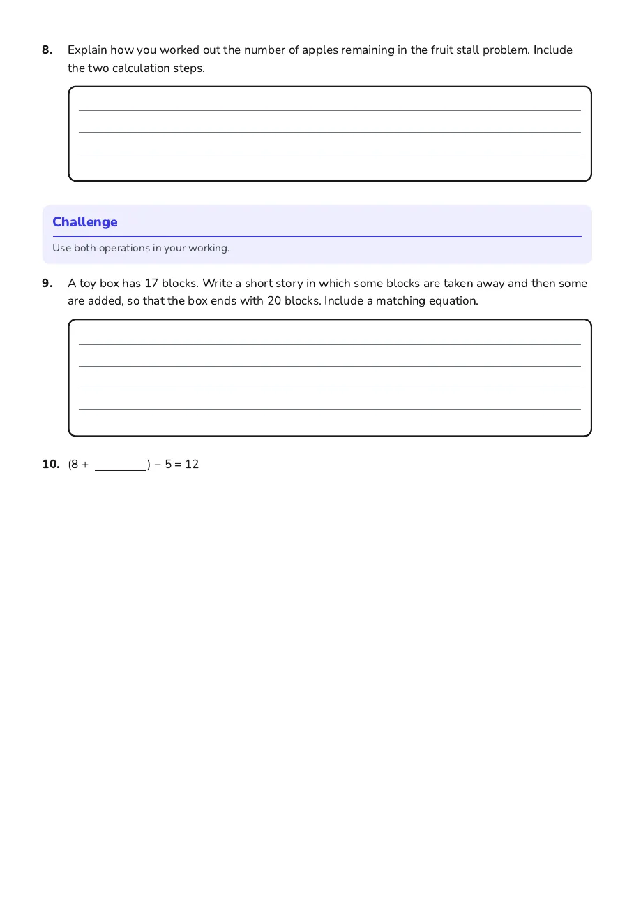 Addition Subtraction Equations, page 2 of 2: Challenge