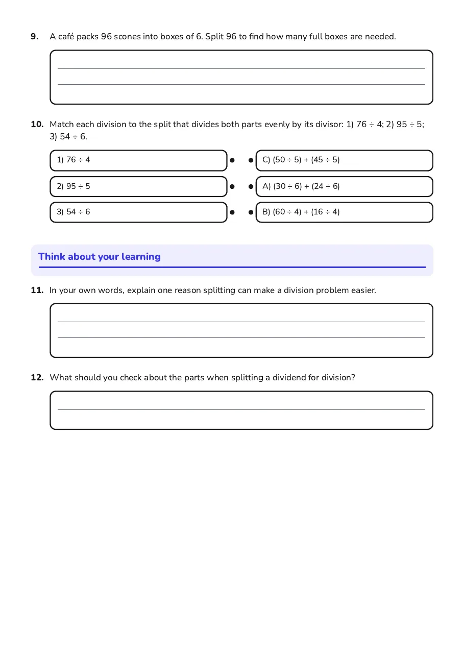 Division Splitting Strategy, page 3 of 3: Think about your learning