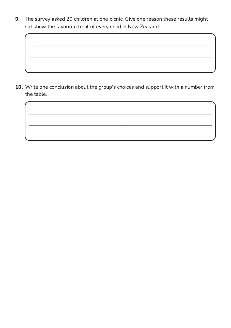 Christmas Data Analysis, page 3 of 3: 9. The survey asked 20 children at one picnic. Give one reason these results might