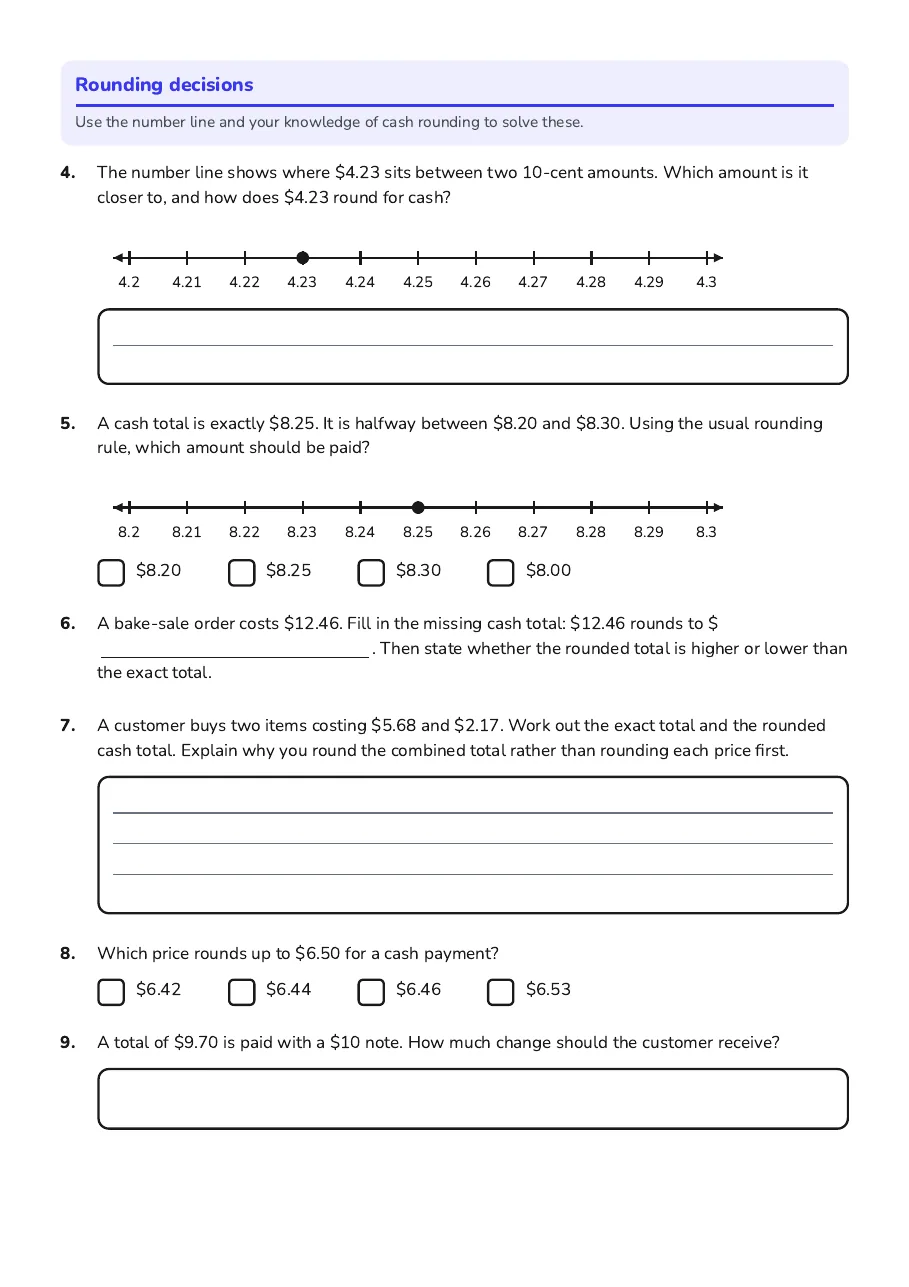 NZ Money Rounding Practice, page 2 of 3: Rounding decisions