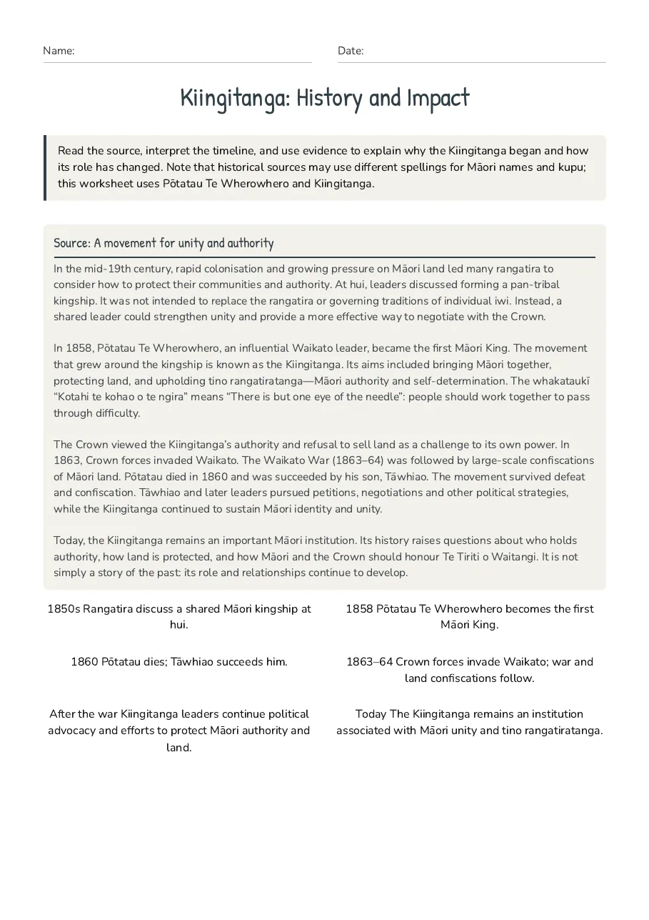 Kiingitanga: History and Impact, page 1 of 3: Source: A movement for unity and authority