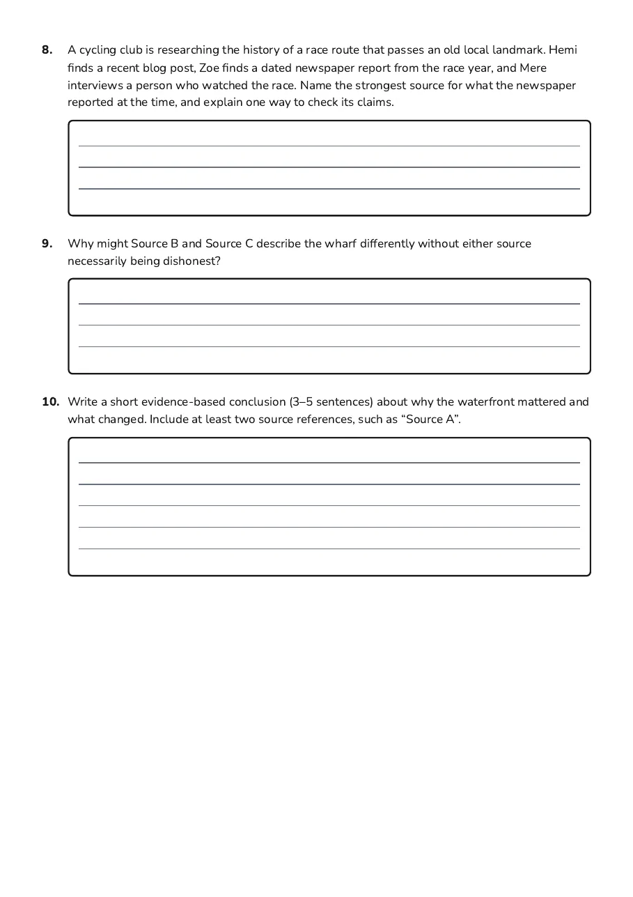Local History Research Test, page 3 of 3: 8. A cycling club is researching the history of a race route that passes an old local…