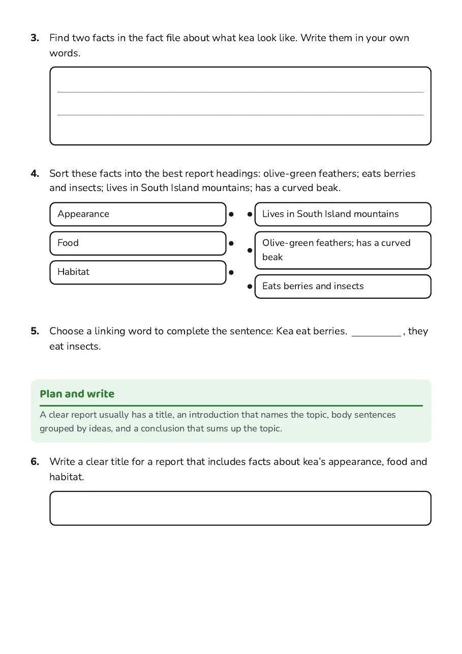 Information Report Writing Framework, page 2 of 4: Plan and write