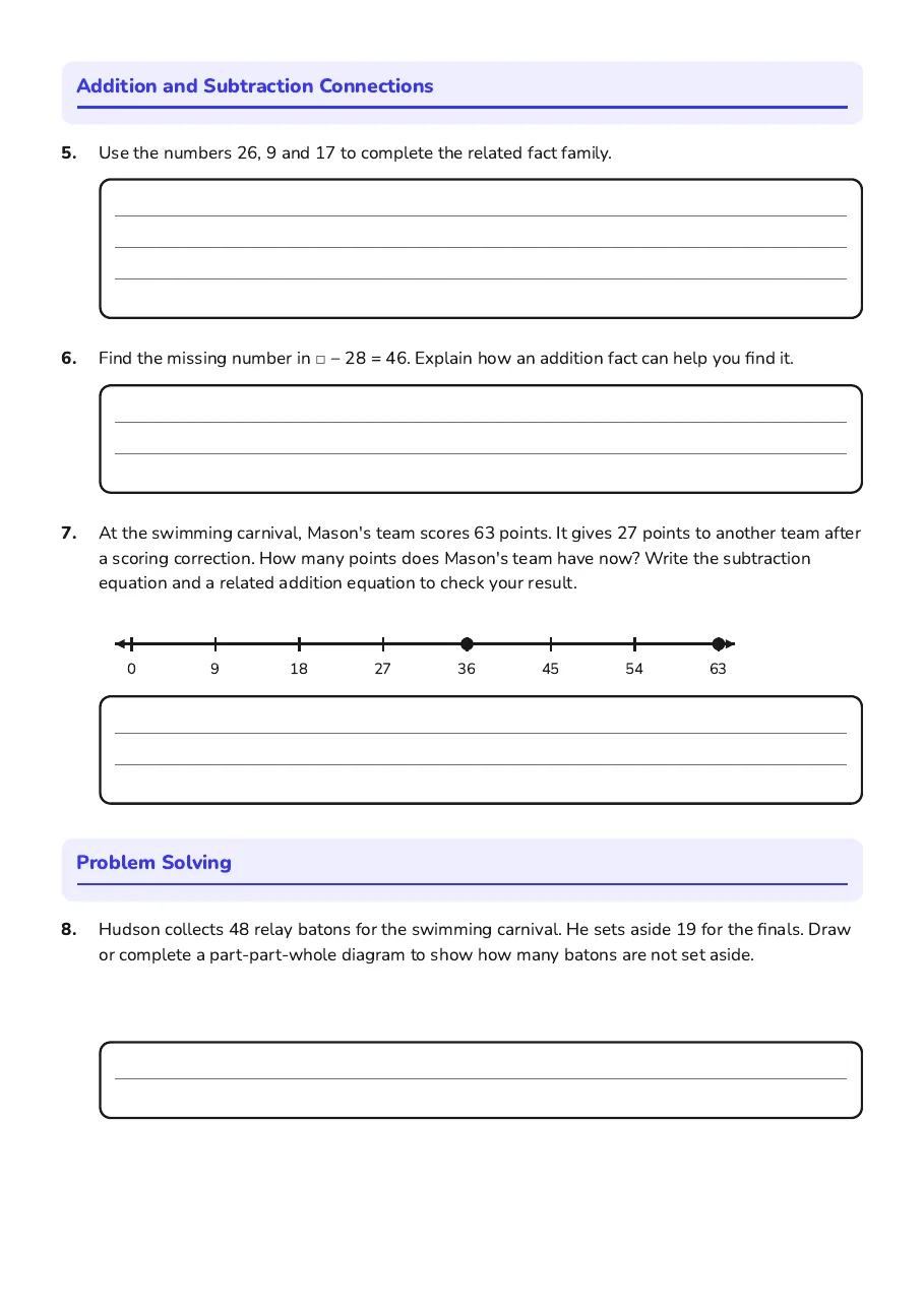 Understanding Subtraction Concepts, page 2 of 3: Addition and Subtraction Connections, Problem Solving