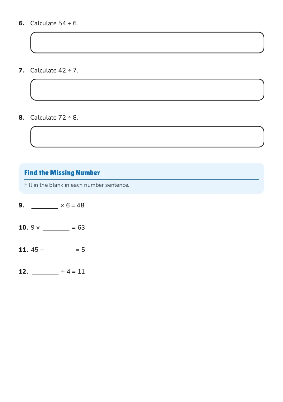 Multiplication and Division Practice, page 2 of 4: Find the Missing Number
