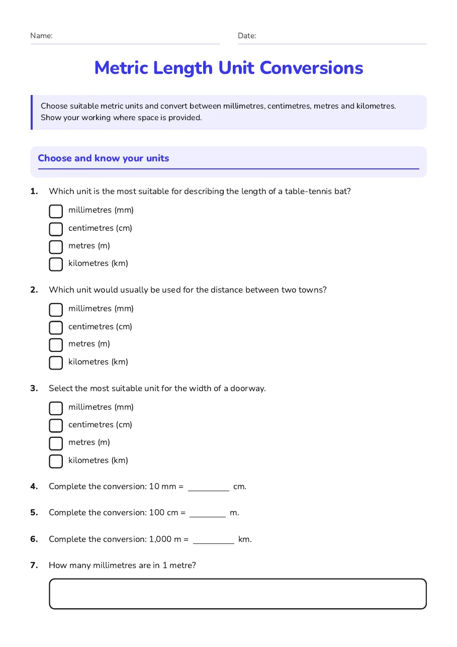 Metric Length Unit Conversions, page 1 of 4: Choose and know your units
