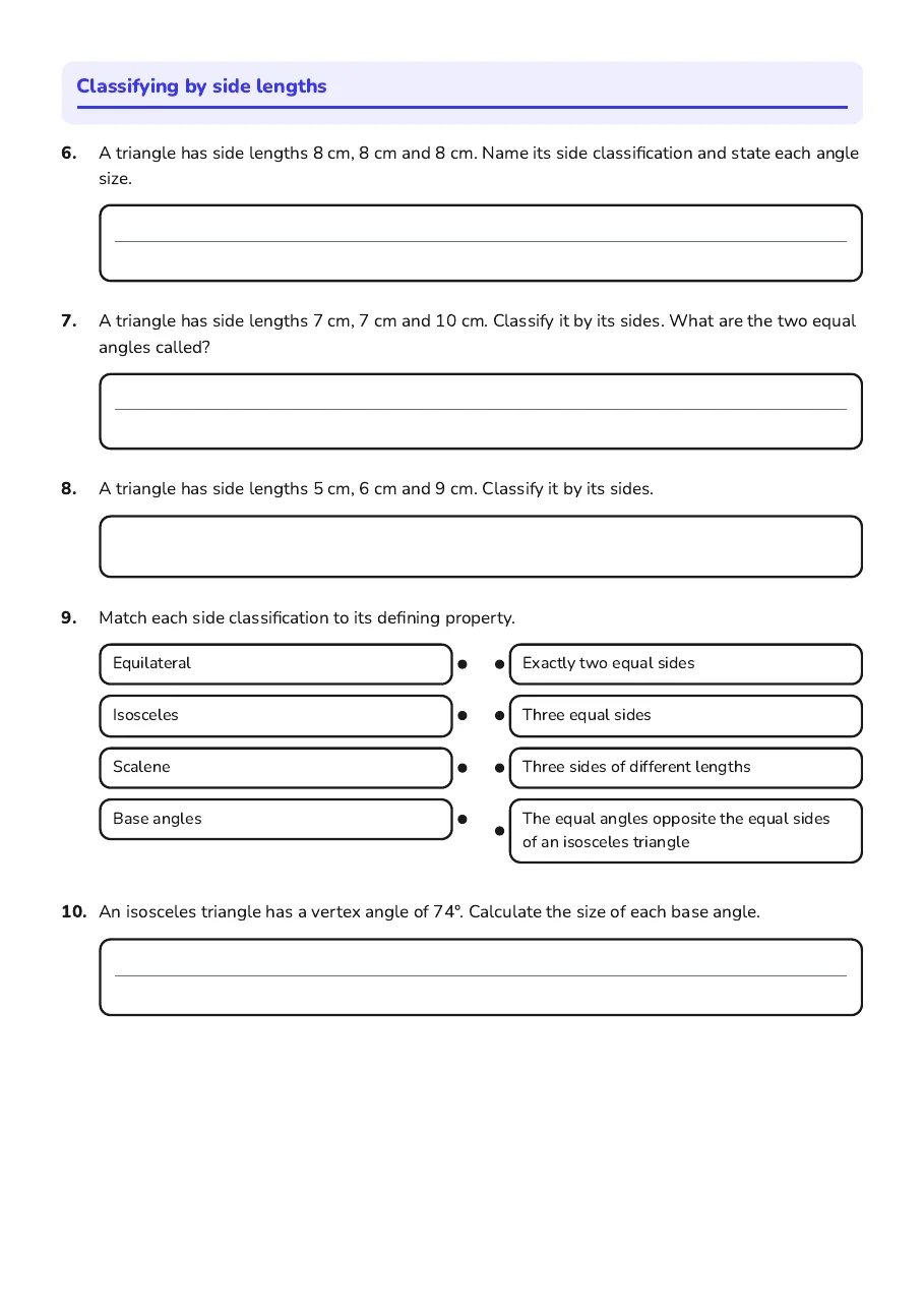 Triangle Classification Worksheet, page 2 of 4: Classifying by side lengths